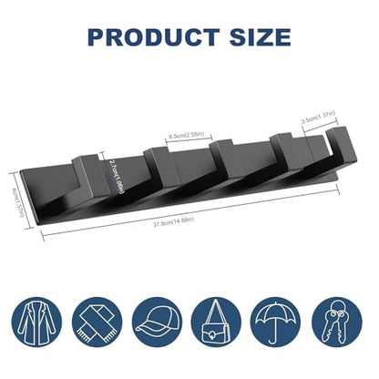 PMMASTO 5-Hook Black Stainless Steel Wall-Mounted Coat and Towel Rack - color: Black, size: 5 "L" Hooks, 1PACK