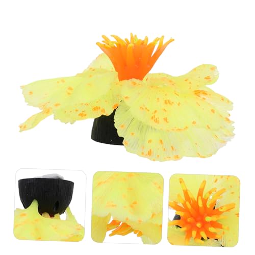 Mobestech Yellow Silicone Aquarium Water Plant Decor Realistic Artificial Aquatic Ornament for Fish Tank Landscape Lightweight Hideaway for Betta and Freshwater Fish