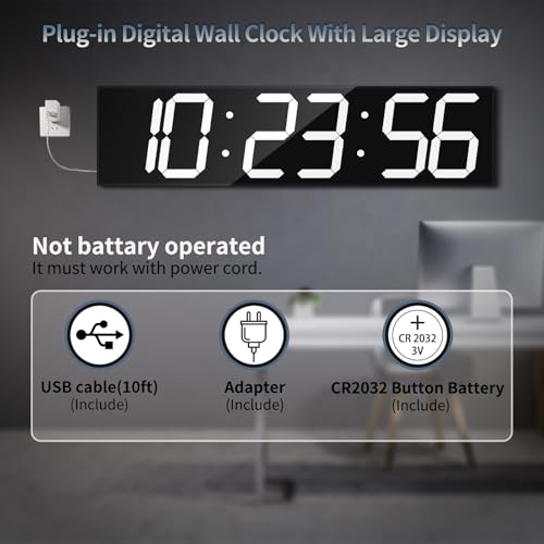 CHKOSDA 28.4'Large Digital Wall Clock,Automic Digital Clock with Alarm,Clendar and Termperature,Auto Time Sync with Easy Operation, Big Timer with Countdown and Countup (White) - color: White