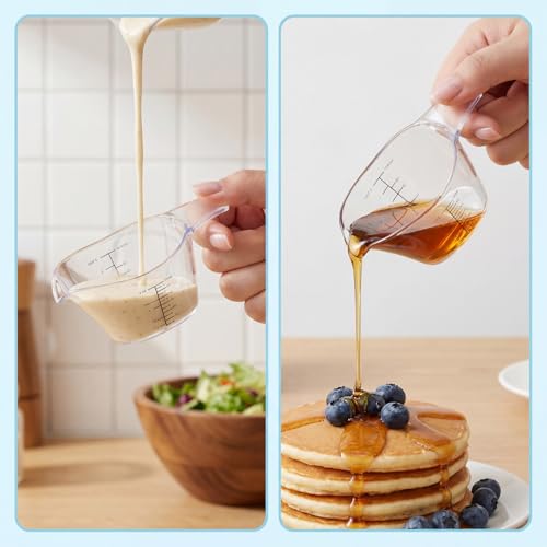 2 Pcs 2 Ounce Small Measuring Cups with V-Shaped Spout, 60ml Clear Mini Measuring Cup with tsp/Tbsp/oz/ml Markings, Clear Easy-Read Markings Scale for Kitchen, DIY Mixing, Beauty Mixings