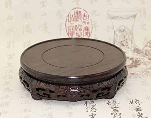 GOLDY&WENDY Round Solid Wood Brown Rosewood Base Butterfly Carving Craft Pedestal Stand(3.1''Inside Diameter)