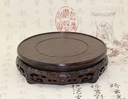 GOLDY&WENDY Round Solid Wood Brown Rosewood Base Butterfly Carving Craft Pedestal Stand(3.1''Inside Diameter)