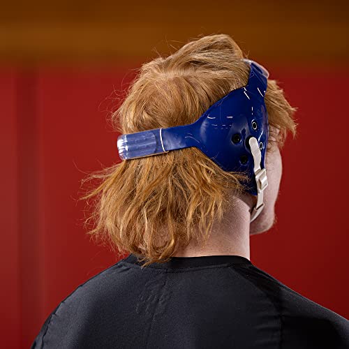 Matman Halo Adult Wrestling Headgear for Men | Old-School Hard Shelled Wrestling Ear Guard for BJJ, MMA, & Grappling | Low-Profile Design - color: Royal