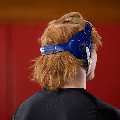 Matman Halo Adult Wrestling Headgear for Men | Old-School Hard Shelled Wrestling Ear Guard for BJJ, MMA, & Grappling | Low-Profile Design - color: Royal