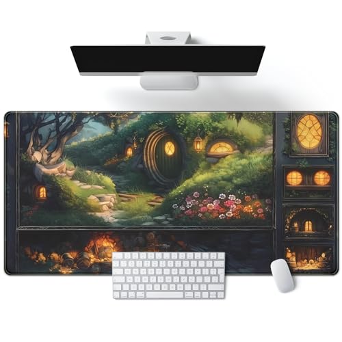 Cute Anime Large Gaming Mouse Pad Green Middle Earth Desk Mat Playmat Extended Mousepad XXL Desk Pad Computer Laptop Keyboard Pad Long Big Mouse Mat Office Decor Accessories 31.5x15.7 in - color: Green Middle Earth