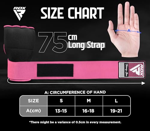 RDX Gel Boxing Hand Wraps Inner Gloves Men Women, Quick 100cm Long Wrist Straps, Elasticated Padded Fist Under Mitts Protection, Muay Thai MMA Kickboxing Martial Arts - color: Pink, size: Small
