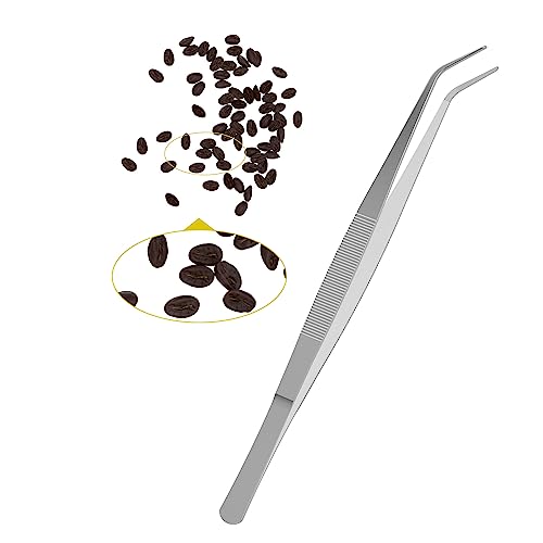 7.1 Inch Stainless Steel Tweezers with Curved Pointed Serrated Tip, Perfectly Aligned, 3/64 Inch Thickness Stainless Steel, Multipurpose Daily Garden Home Lab Craft Repairing Tool
