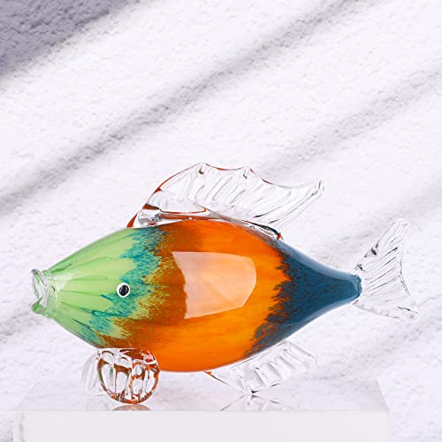 Large Glass Fish Statue, Hand Blown Glass Sea Life Figurines, Coastal Decor for Home,Tropical Fish Ornaments Collectible Figurines, Coffee Table, Shelf, Office, Bathroom Decoration Nautical Art