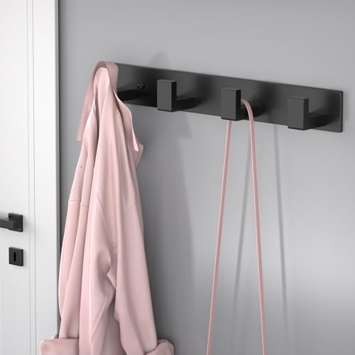 PMMASTO Stainless Steel Wall Coat Rack, Black- 4 Hooks, 2 Pack, L Shape - color: Black, size: 4 "L" Hooks, 2PACK