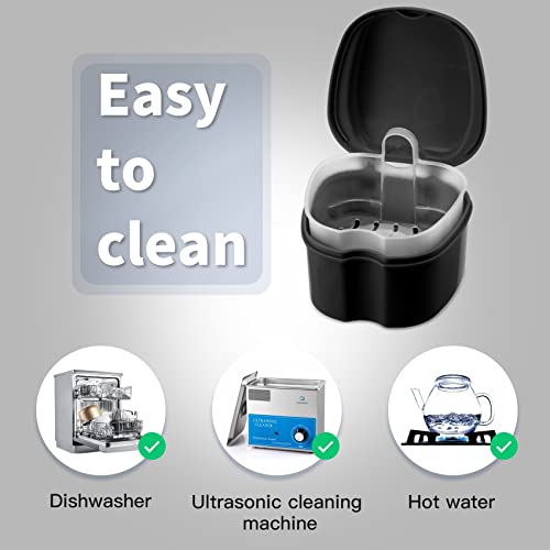 Annhua Denture Cup Retainer Cleaning Case Denture Soaking Container With Strainer Basket, Denture Cups For Soaking Dentures Mouthguard Storage Holder - Black - color: Black