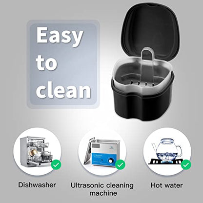 Annhua Denture Cup Retainer Cleaning Case Denture Soaking Container With Strainer Basket, Denture Cups For Soaking Dentures Mouthguard Storage Holder - Black - color: Black