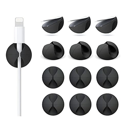 12 Pack Cable Clips, Znben Cord Organizer Holder Adhesive Cable Management Charger Wire Holder Clips for Desk, Home, Office, Car, Cubicle, Nightstand Black