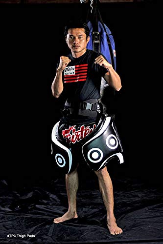 Fairtex Syntek Leather Thigh Pads, Muay Thai MMA Kickboxing Training Gear - color: Blue