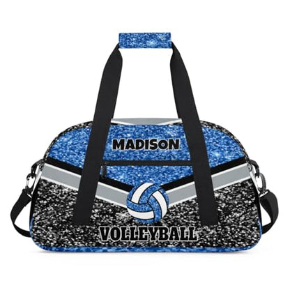 Personalized Volleyball Bag for Teens, Blue and Black Glitters Sequins | Custom Dance Bag Name Overnight Small Duffel Bag for Practice Gymnastics Ballet Sports Bag - color: Blue Black