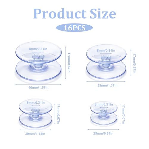 4 Sizes Double Sided Suction Cups 16 Pcs Suction Cups for Glass Table Mirrors Furniture (25+30+35+40mm)
