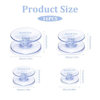 4 Sizes Double Sided Suction Cups 16 Pcs Suction Cups for Glass Table Mirrors Furniture (25+30+35+40mm)