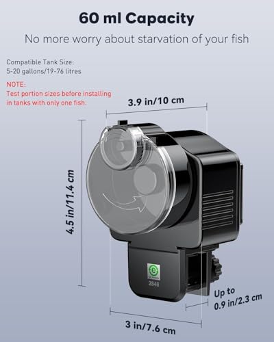Pawfly Automatic Fish Feeder for Aquarium, Auto Vacation Timer for Tank 60 ml Adjustable Fish Food Dispenser for Pellets Strips, Battery Operated (Battery Not Included) - size: For 60 ml (Battery Operated)