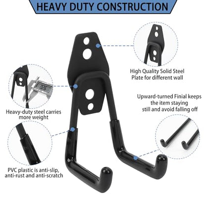 Wall Mount Heavy Duty Garage Hooks (2-Pack) – Wall Mounted Storage Hooks for Ladders, Bikes, Tools & More – Rust-Resistant Steel with Anti-Slip PVC Coating Small U Hooks - color: 2Pcs