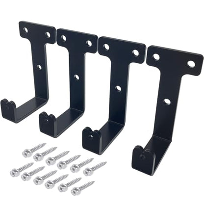 4 PCS black heavy duty metal flat j hooks for hanging 260 lbs,wall mount hooks,plant hanger large steel utility masonry industrial hook for Hanging Garage Storage Home Office Gym Sports Equipment(L) - size: Large