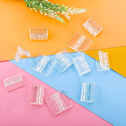 12 Pcs Plastic Acrylic Hinges - Self Adhesive Clear Small Hinges for Cabinet Aquarium Lid Furniture Display Stand, 35x30mm