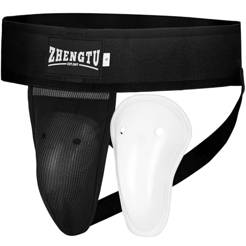 Groin Protector Cup Men, Boys Youth | TPE shell with silicone cushioning, for boxing kickboxing MMA, Muay Thai, karate, BJJ, soccer, baseball, removable cup - color: Black, size: Small
