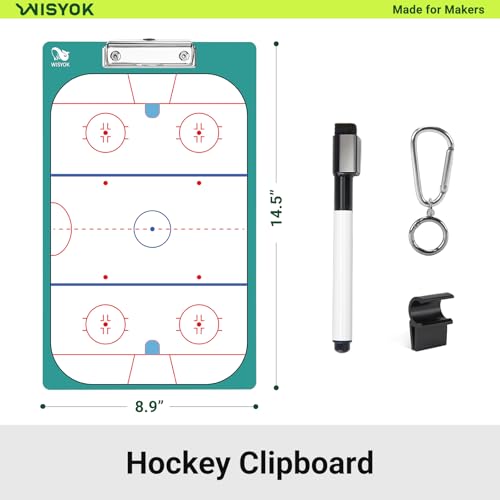 WISYOK Hockey Clipboard for Coaches, Dry Erase | with Marker, Double-Sided, Ideal for Game Strategy, Team Lineup, Practice Drills - style: Hockey