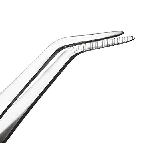 uxcell 8-Inch Stainless Steel Tweezers with Curved Pointed Serrated Tip Daily Garden Tool