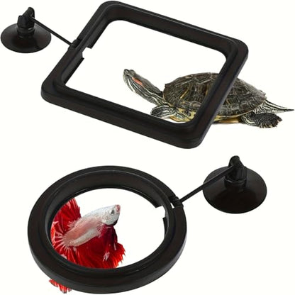 Set of 2 Fish Tank Feeding Rings Equipped with Suction Cups, Designed for Floating Plants, Water Change Fish Feeders, and Suitable for Bettas, Goldfish, and Turtles (in Black Color), Without Battery