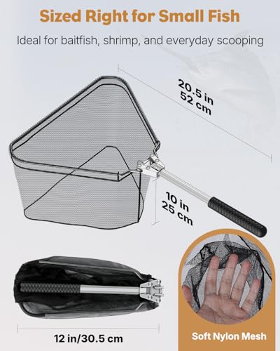 Pawfly Fishing Net with Collapsible Aluminum Handle and Nylon Mesh for Aquarium Pond Freshwater and Saltwater, Minnow Net for Bait and Trout, Portable Fishing Landing Net - size: 10" x 13" Net - Aluminum Handle