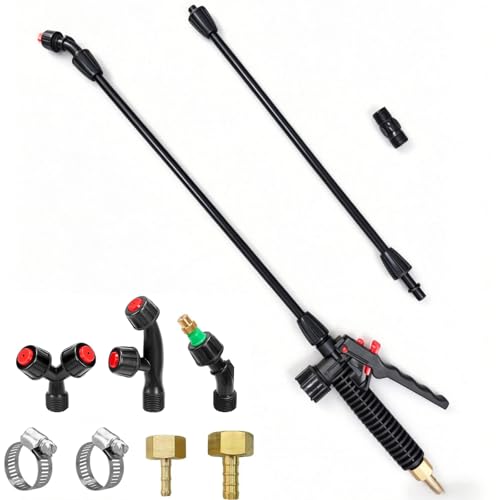40'' Acid Resistant Sprayer Wand with 4 Types of Nozzles, Pump Replacement Sprayer Wand with 1/4" & 3/8" Brass Barbs and 2 Hose Clamps