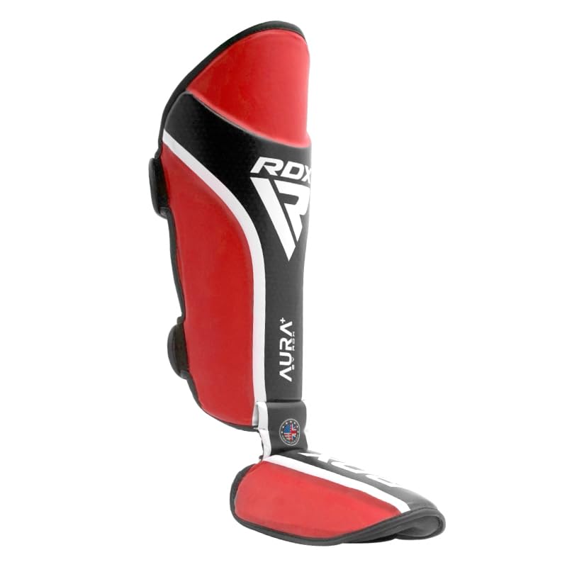 RDX Shin Guards for Kickboxing, MMA, Muay Thai Training, Maya Hide Leather Instep Pads for Sparring, Martial Arts, Gear for BJJ and Boxing - color: RED BLACK