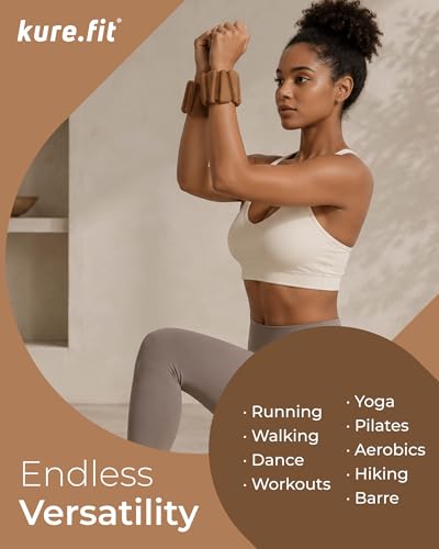 Pilates Wrist & Ankle Weights | Adjustable Weighted Bangles | 1LB/2LB Each - color: Mocha, size: 1 LB