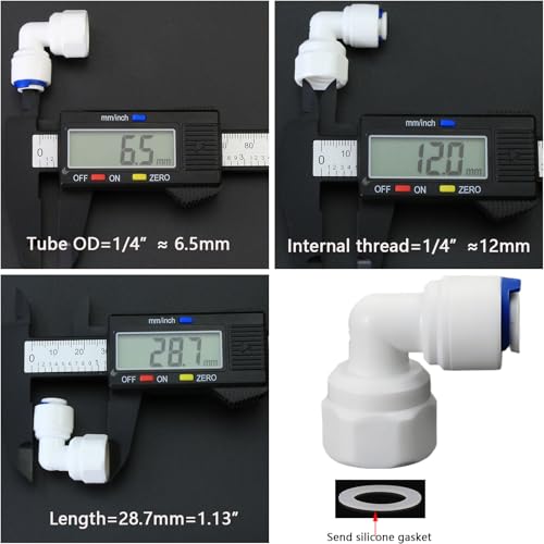 1/4"F to 1/4" Tube Elbow Push-Fit Adapter, 5 Pcs | Quick-connect adapter for RO reverse osmosis water filter systems, beverage dispensers & water purifiers.