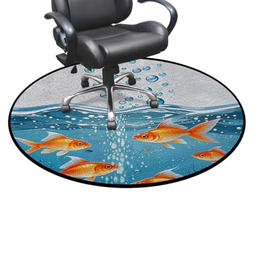 Aquarium Round Office & Gaming Chair Mat for Hardwood Floors, GoldenFish WaterScene Non-Slip Protector for Rolling Chairs,Protect The Floor from Scratches, Orange Gold Blue Diameter 55 in