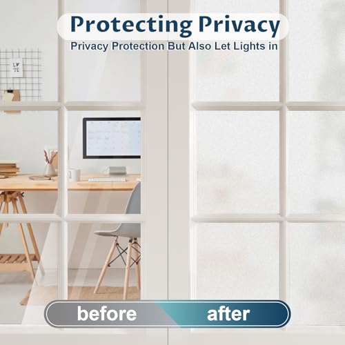 Amrules Frosted Window Privacy Film Non-Adhesive Sun Blocking Reusable and Removable Glass Film Door Coverings for Bathroom, Home, Office, 17.5 x 78.7 Inch