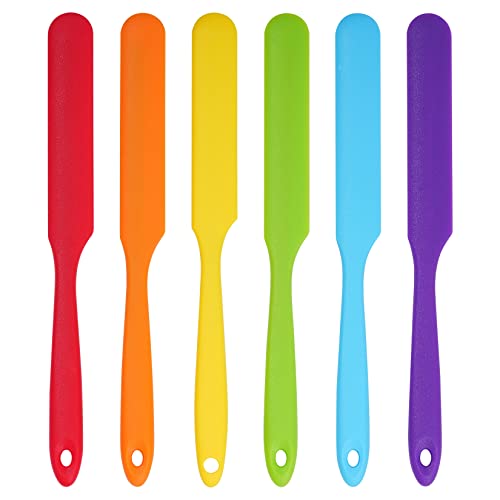 6pcs Silicone Spatulas Heat Resistant Jar Spatulas Cake Cream Butter Spatulas with Long Handle Non-Stick Kitchen Baking Cooking Resin Craft Stirring Mixing Scraper Tool (6 Colors)