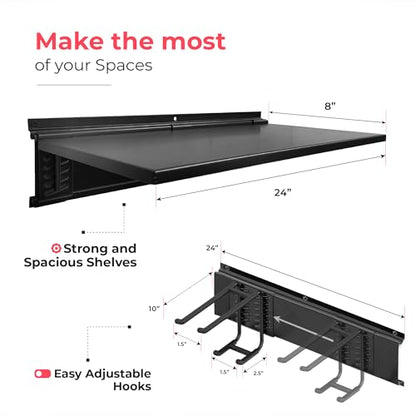TIDYME Garage Tool Organizer Wall Mount 96", 2 Shelves & 6 Double Hooks - size: 96", style: 2 Shelves, 6 Double Hooks