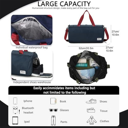 BESMART Gym Bags for Men with Side Pocket，38L Large Sports Gym Duffle Bag - color: Navy Blue With Tpu Pocket