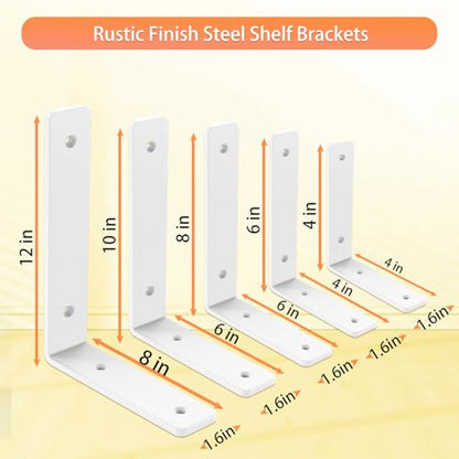 White Shelf Brackets 6 Inch, Rustic Iron L Shelf Bracket,Heavy Duty Industrial Shelf Bracket,White Metal L Brackets for Shelves Support DIY, 6 Pack