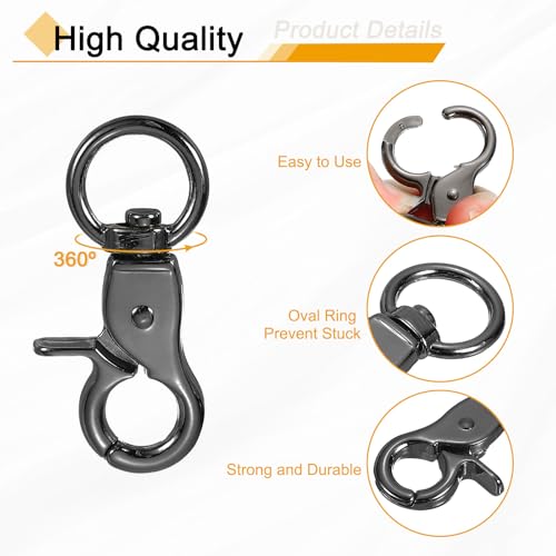 uxcell Swivel Snap Hook, Trigger Snap Heavy Duty Metal Lobster Claw Clasp Lanyard Clips for Straps Bags Belting Leathercraft - color: Gun Black, size: 32mm