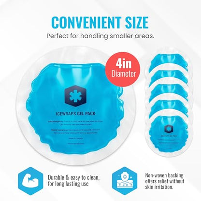 ICEWRAPS 4 inches Round Reusable Ice Packs with Cloth Backing, 5-Pack Blue - color: Blue