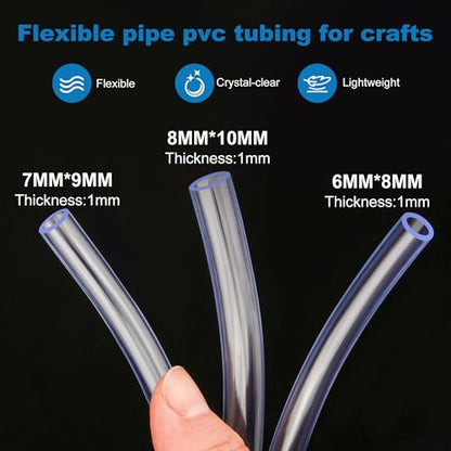 19Pcs PVC Clear Tubing Kit 3 Sizes (6mm 7mm 8mm ID) + 16PCS Plastic Hose Barb Fittings 4 Sizes (M5.6 M6 M7.9 M8) for Aquarium Fish Tank Air Conditioning Drainage Water Pump - size: 6-8mm ID