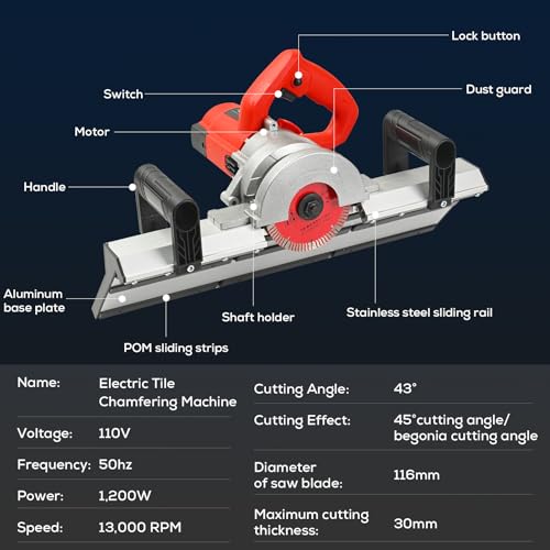Professional 45° Tile Edge Cutter – 43 Degree Electric Chamfering Machine with Auto Water Spraying for Porcelain & Ceramic Tile Work, Labor-saving Tool