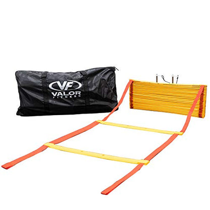 Valor Fitness Agility Training Ladder – 33 Ft with Storage Pegs & Carry Bag, 2 Clipped Sections for Speed, Agility, Footwork & Coordination Training for Adults & Kids