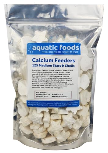 Medium Size Calcium Feeder Stars & Shells for Shrimp, Snails, Crabs, Crayfish, Hermit Crabs and All Tropical Fish…125 Count Bag - size: 125 Count (Pack of 1)