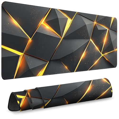 Gaming Mouse Pad - (31.5"×11.8") Honeycomb Large Mouse Pads for Desk - Desk Mat for Keyboard and Mouse with Non-Slip Base, Desks Pad Matfor Game/Office & Home (Black Gold) - color: Black Gold