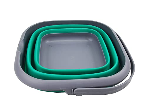 SAMMART 8.5L (2.2 Gallon) Collapsible Square Handy Bucket/Foldable SquareWater Pail/Portable Tub with Handle. Size 31cm (Square) (Grey/Bluish-Green) - color: Grey/Bluish-green
