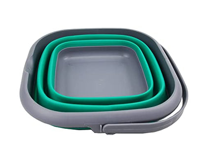 SAMMART 8.5L (2.2 Gallon) Collapsible Square Handy Bucket/Foldable SquareWater Pail/Portable Tub with Handle. Size 31cm (Square) (Grey/Bluish-Green) - color: Grey/Bluish-green