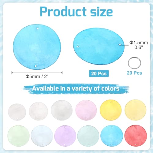 Round Capiz Sea Shells, 2" Shells for Crafting with Closed-end Ring Seashell Beach Real Seashells Fitting for (Wind Chimes Jewelry Making DIY Craft Decoration), 20Pcs&Dark Blue