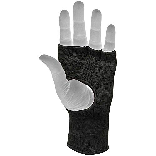 Muay Thai Boxing Inner Gloves Protective Hand Wrap MMA Fist (Black, Large) - color: Black, size: Large